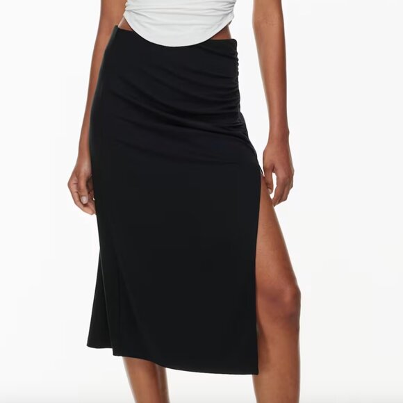 Aritzia Wilfred Vespa Ruched Midi Skirt with Thigh Slit Black Size Small - Picture 1 of 8